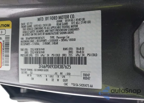 2013 Ford Fusion Titanium from USA, damaged, VIN 3FA6P0K93DR387625